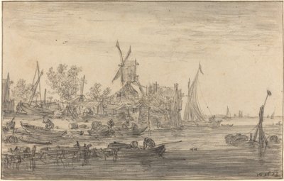 Scène de rivage avec moulin à vent - Jan Josephsz van Goyen